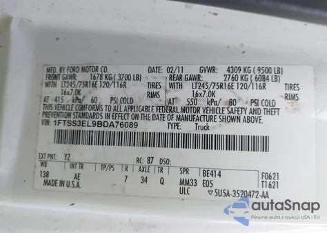 2011 Ford E-350 Super Duty Commercial from USA, damaged, VIN 1FTSS3EL9BDA76089